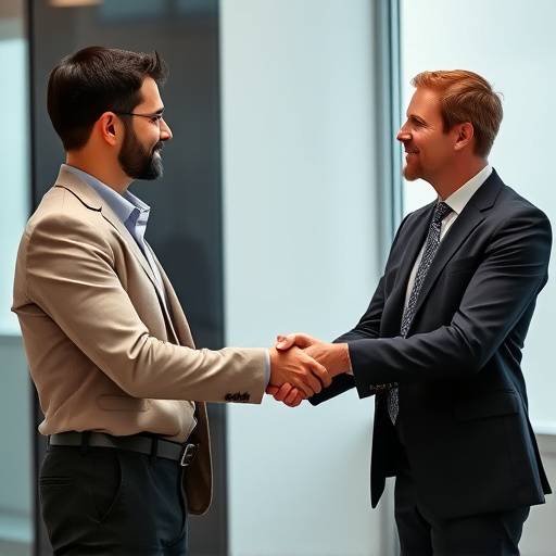 Confident candidate shaking hands with interviewer